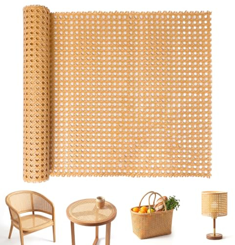 Tresse Viennoise 40 x 100 cm Sangle en Rotin PE Imperméable Tresse en Rotins Naturel Rouleau Rotin Vendu au Mètre Sangle Maille en Canne Tissée Résistante à Moisissure pour Chaises Armoires