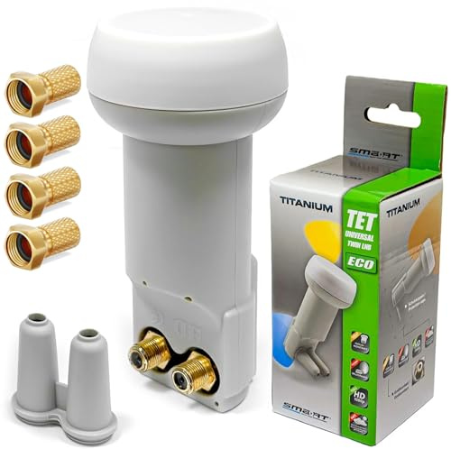HB-DIGITAL Smart Titanium ECO TESL UNIVERSAL Twin für 2 Teilnehmer LNB LNC LMB 0,1dB SEHR RAUSCHARM + 4 vergoldete F-Stecker GRATIS DAZU