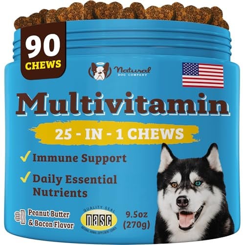 Natural Dog Company Multivitamin Chews (90 Pieces), Dog Vitamins and Supplements, Duck & Sweet Potato Flavor, for Dogs of All Ages, Sizes, & Breeds, Supports Immune System