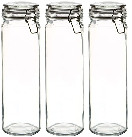 Argon Tableware Verre Jars Spaghetti - Nourriture Vintage Preserving Container - Couvercle Clip - 2 litres - Joint Clear - Lot de 3