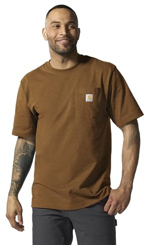 Carhartt mens Loose Fit Heavyweight Short-sleeve Pocket T-shirt work utility t shirts, Oiled Walnut Heather, 5X-Large US
