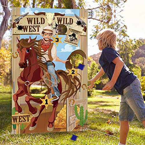 Blulu Cowboy-Wurfspiel für westliche Party mit 3 Bohnensäcken, westliches Spiel für Kinder und Erwachsene, westliche Themen-Aktivitäten, Dekoration und Zubehör für Cowboys