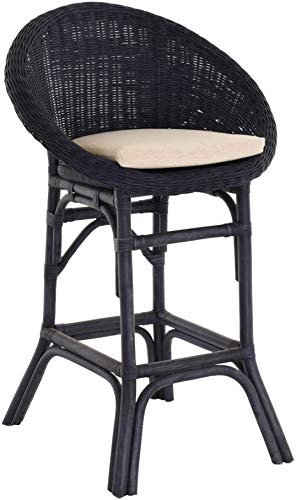 korb.outlet Barhocker/Küchenhocker aus Natur Rattan mit Polster Hoher Hocker Barstuhl Barsessel (Typ4 Dunkel Blau)