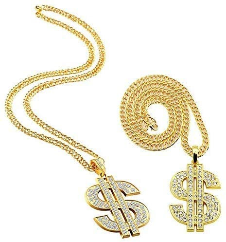 iwobi 2 Stücke Goldkette Herren, Dollar Anhänger Kette Hip Hop Dollar Halskette, Herren Dollarzeichen Halskette Hip Hop Anhänger Halskette Punk Gold Kette für Fasching Karneval Party Golden