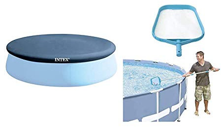 INTEX Bâche de Protection, 4,24 mètres, pour Piscine de 4,57m & Epuisette de Surface Bleu 29,5x31,5x2,5 cm