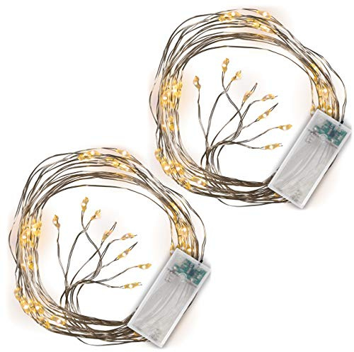 Lichterregen – 2er Set 48 LED warm weiß 8 silberne Drähte mit je 6 LED Batterie Timer Lichterkette Weihnachtsdeko Lichterbündel Xmas-Deko