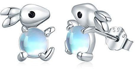Hase Ohrringe Sterling Silber 925 Ohrringe Tier Kinder Hasen Ohrstecker für Mädchen Regenbogen Mondstein Ohrringe für Damen Mutter Tochter