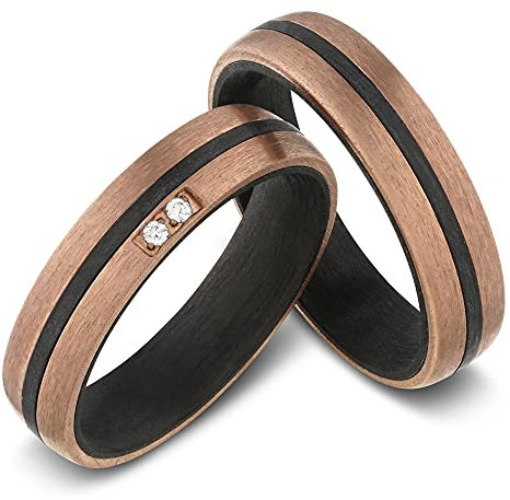 Schmuck Depot Trauringe, Titan Carbonringe, Diamant (0,020 ct w/si), Partnerringe, Eheringe, Hochzeitsring (Gravur/Etui/Garantie) | 9000