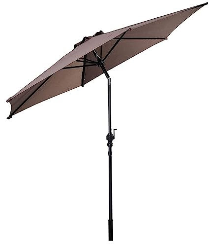 RELAX4LIFE Parasol Droit Inclinable Hexagonal Ø270CM en Toile Ultra Épaisse et Tube en Acier Inoxydable pour Balcon ou Terrasse (Ø270CM, Brun)