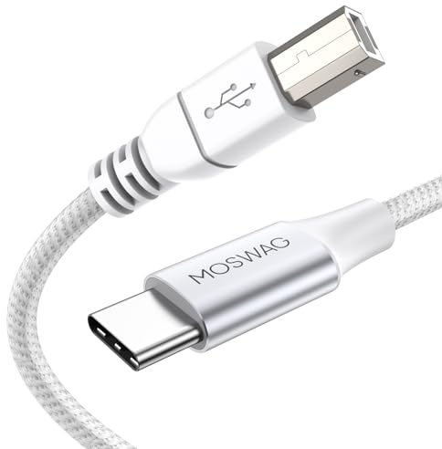 MOSWAG USB C auf USB B Druckerkabel MIDI Kabel 1m 480 Mbps nylonumflochten | Scannerkabel USB B zu C lightning Kabel Nylon für iPhone, Samsung, MacBook, MIDI Keyboard, HP, Canon, Epson, Brother Drucker