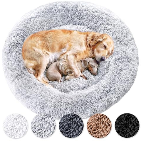 Wahre Tierliebe Hundebett Donut - Das Original - waschbar [S, 70cm, grau] Hundekissen, Hundekorb, Flauschiges Hundebett für große, mittelgroße & kleine Hunde
