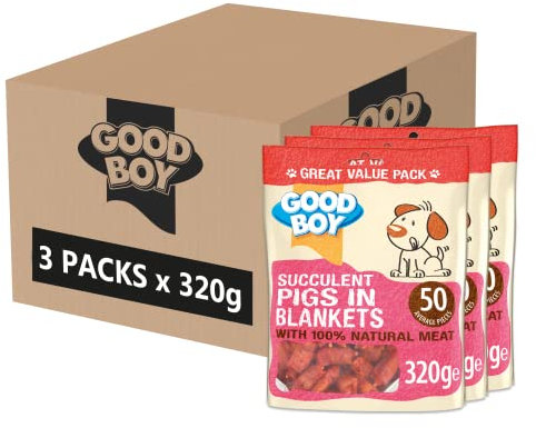 Good Boy Pigs in Blankets - Natural Dog Treats - Wheat Free Recipe - Bulk Box - 3 x 320g