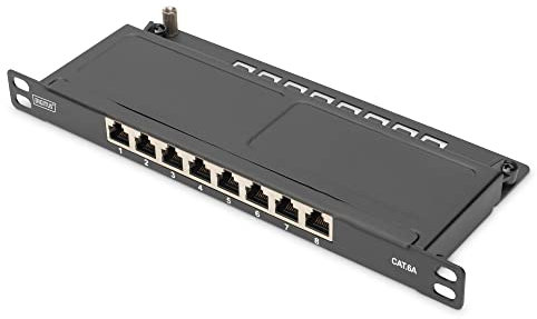 DIGITUS Cat-6A Panneau de Brassage - 8 Ports - Montage en Rack 10 Pouces 0,5U - blindé - RJ45 Femelles - 10GBase-T - Panneau de Distribution LSA - Noir