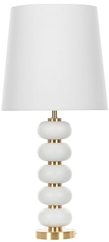 Beliani Moderne Tischleuchte Stahlsockel Stoff-Lampenschirm 80 cm weiß/gold Frio