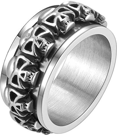 JewelryWe Schmuck Herren-Ring Edelstahl Retro Gotik Totenkopf Schädel Spinner Ring Bandring Drehring Biker Ringe für Männer Junge Gravur SilberGröße 62