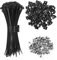 YPLonon 300Pcs Strong Nylon Zip Ties with Mount Base and Screws 2.5mm Thick Tie Wraps Black Cable Ties Heavy Duty Self-Locking Cable Tie Buckles for Home Office Garden Use
