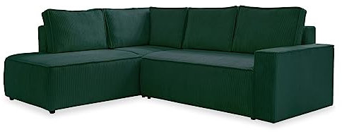 MIUFORM Brave Dave L mit Bettkasten | 6 Sitzer Ecksofa | L-Form Links | 247 x 194 x 87cm Couch | Klappsofa mit Schlaffunktion | Schlafsofa klappbar (Flaschengrün)