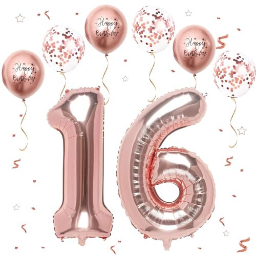 VUCDXOP Roségold Luftballon 16, XXL Riesige Geburtstag Ballon 16, 40 - 101cm Ballon Zahl Deko Folienballon Zahlen 1 & 6, Geburtstagsdeko Jubiläum Party Deko, Fliegt mit Helium (Nummer 16/61)