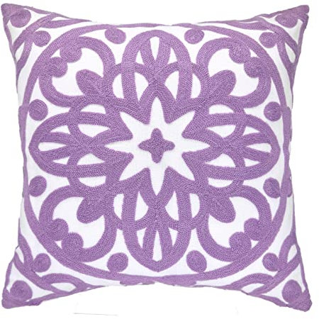 Alysheer Federa per cuscino ricamata decorativa, 50,8 x 50,8 cm, motivo bohémien mandala moderno, spesso, in tela di cotone resistente, morbida, per divano, letto, soggiorno (lavanda lilla)