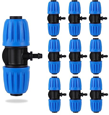 Tubo di irrigazione da 1/2 a 1/4 pollici Tee di riduzione, connettori a diametro variabile per 1/2 pollici (OD 0.620 in.ID è 0.520.in) Tubo poli di irrigazione e 1/4 tubo di irrigazione (10 pz blu)