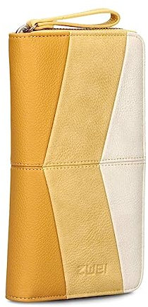 Zwei Damen Geldbörse JANA J2 Wallet 20 x 11 cm hochwertiges Kunstleder im Tricolor-Design, Portemonnaie mit 12 Kartenfächern, Münzfach, Sichtfach für Ausweise, mit umlaufenden Reißverschluss (Sunny)