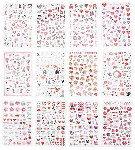 12 Blatt Valentinstag Aufkleber Sexy Rote Lippen Aufkleber Liebe Kuss Herz Rosa Nagel Design Zubehör Romantische Valentinstag Dekoration Für Muj