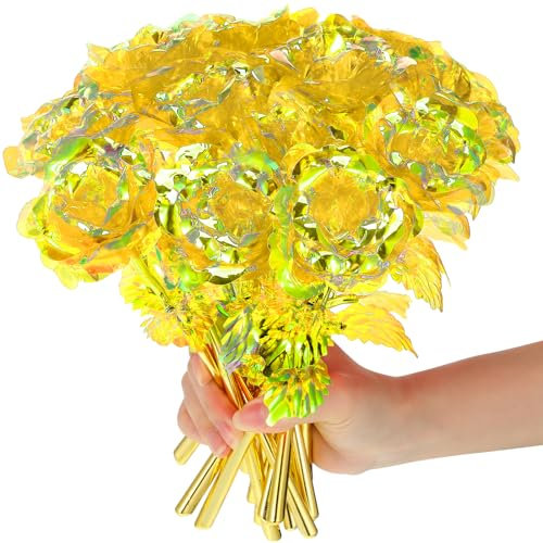 Lyrow 24 Stück Galaxie-Rosen, Valentinstagsgeschenk, Blumen mit Stielen, Geschenk für Sie für immer, konservierte 24 Karat künstliche Kristallrosen für Muttertag, Geburtstag, Hochzeit, Dekoration