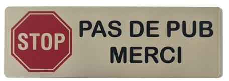 Pas de Advertisité Merci Letterbox Plaque - Adhesive Plates - 150 x 50 mm