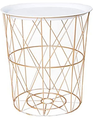 Eisen-Nachttisch, minimalistischer Kleiner Metalltisch, Schlafzimmer-Persönlichkeit, Kleiner Couchtisch (Farbe: Roségold + Weiß, Größe: L) (Roségold + Weiß Medium)