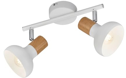 Reality Leuchten Spotbalken Latika R81522031, Metall Weiß matt, Holznachbildung, exkl. 2x E14