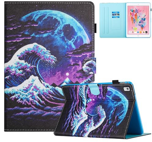 TEDTIKJT Cover Compatibile con iPad 9th/8th/7th Generation 10.2 2021/2020/2019 Custodia Pelle PU Flip Protezione Cover con Auto Sveglia/Sonno Supporto Funzione Custodia Tablet Case,Onde Oceaniche