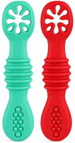 HOMYBABY® Silikon-Baby-Löffel – Babylöffel ab 6 Monate und für 2 Phasen – BLW Antibakterielles Esslernbesteck – Baby-Besteck mit 2 ergonomischen Baby-Löffeln – Babybesteck (I, x2)