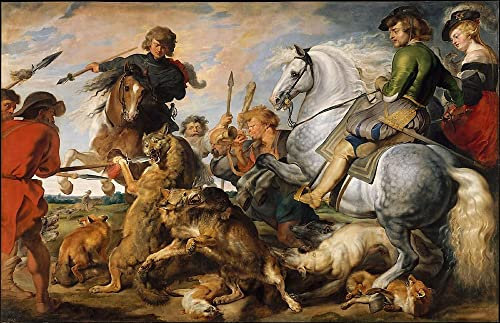 Leinwandbilder Bild Kunst Leinwand Malerei Ölgemälde Jagd auf Peter Paul Rubens für Wanddekoration 60x90cm
