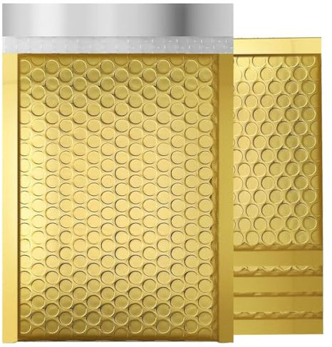 NaXew Luftpolsterumschläge, A6, leicht abziehbar, Luftpolster-Versandtaschen, Luftpolsterumschlag, gepolsterte Schutzverpackung, 100 x 165 cm (Gold A6, 10 Stück)