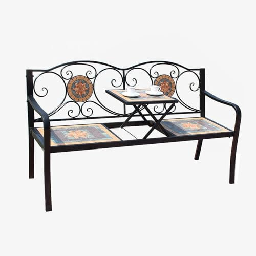 Gartenbank Metall Parkbank Wetterfest Sitzbank Mit Rückenlehne Armlehne Eisenbank Ruhebank Retro-Stil Gartenmöbel Stahl Gusseisen Bank Für Garten Park Balkon