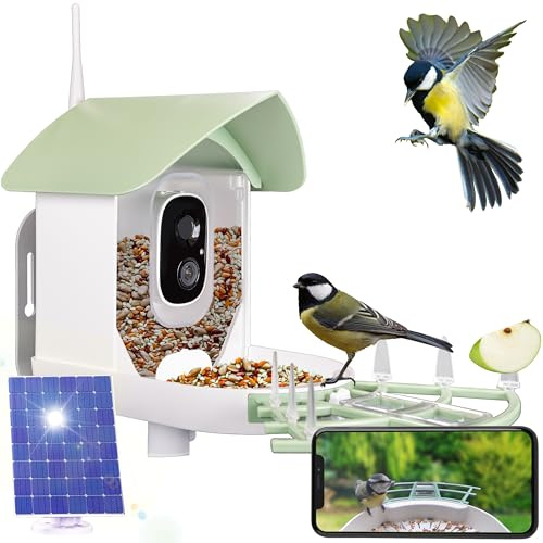 Silvergear® Vogelfutterautomat mit Kamera | Vogelfutterstation | Intelligenter Vogelfutterautomat mit Solarpanel | Vogelerkennung mit AI-Technologie, Live-Videos und Echtzeit-Benachrichtigungen