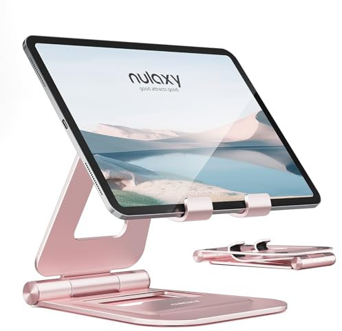 Nulaxy Dual Foldable Tablet Stand, Fully Adjustable Desktop Holder, Compatible with iPad Pro/Mini, iPhone Pro/Max/Plus, Nexus, Rose Gold