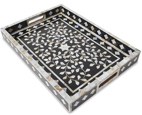 Handmade Mother of Pearl Decorative Tray in Black and White - Elegant Design - Versatile And Durable - Ideal For Serving - Home Decor For Special Occasions