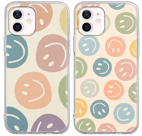 Foonary 2 Stück Transparent Hülle für Apple iPhone 12 Mini 5,4, Handyhülle mit Frauen Mädchen Aesthetic Smiley Muster Motiv Design Case, Silikon Schutzhülle Cover für iPhone 12 Mini, Smiley 01