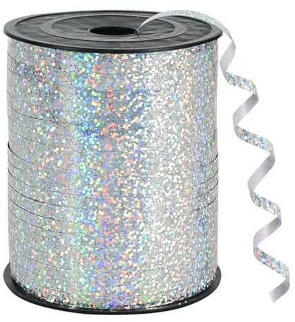 RIBBOOO 450 Meters Geschenkband Laser Silber 5mm Luftballon Schnur Luftballons Band Geschenkverpackung für Weihnachtsdeko Ballonverschlüsse Geschenkverpackung Hochzeitsdeko (500 Yard Balloon Ribbon