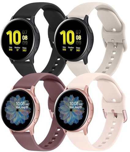 Amzpas Armband für Samsung Galaxy Watch Active 2 40mm 44mm Armband,4 Stück 20mm Neues Silikon Ersatzarmbänder für Samsung Galaxy Watch Active 40mm 44mm Damen Herren(Schwarz/Starlight/Violett/Rosa)