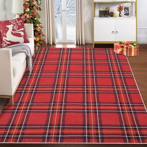 CAROMIO Tappeto lavabile in lavatrice, per camera da letto, interni, con retro antiscivolo, morbido, decorativo, natalizio, per soggiorno, rosso, 120 x 170 cm