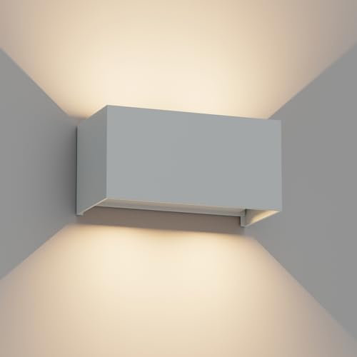 Howskys 24W LED Wandleuchte aussen, 3000K Warmweiß Einstellbarer Lichtstrahl Außenwandleuchte, außenleuchte wand für Terrasse Eingang Garten, Aluminium, IP65 Wasserdicht, Grau