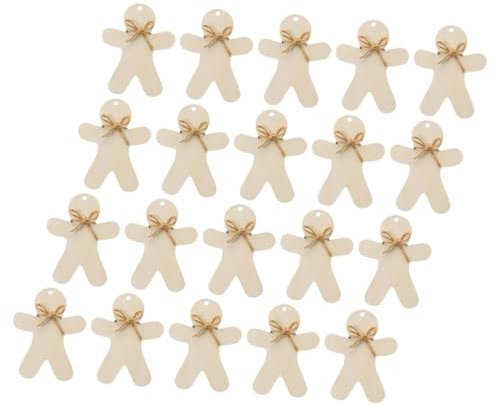 SHOWERORO 20 Sets Wooden Hang Tag Blank Gingerbread Men Gingerbread Man Cutouts Xmas Tree Decoration Xmas Painting Ornament Blank Gingerbread Slices Gingerbread Tag Decorative Wooden Slices