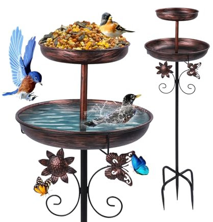 Stehende Vogeltränke für Garten, 106cm Metall Vogelbecken Schüssel, Vintage Antike Vogeltränke, Winterfest, Abnehmbares Becken, 5-Zinken-Basis, Futter Wasserschale für Vögel