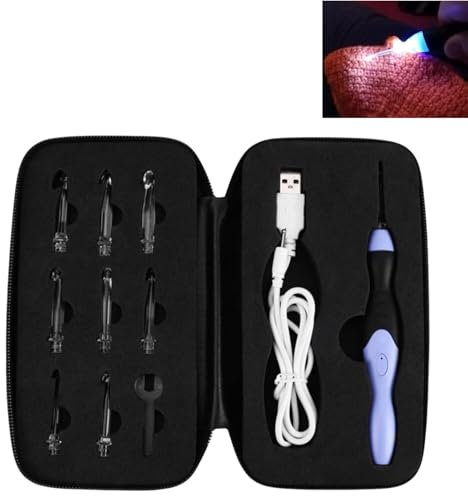Generisch 9-in-1 LED-Häkelnadel-Set, Violett, Kunststoff, 2.5 mm bis 6.5 mm, LED-Stricknadeln, Werkzeug-Set, 9 austauschbare Häkelnadeln, Anfänger-Häkel-Strickset, USB-Aufladung