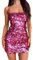 generisch Robe courte à sequins pour adolescents, bretelles spaghetti, moulantes, robe de bal de promo, robe en coton pour femme, Rose, XXL