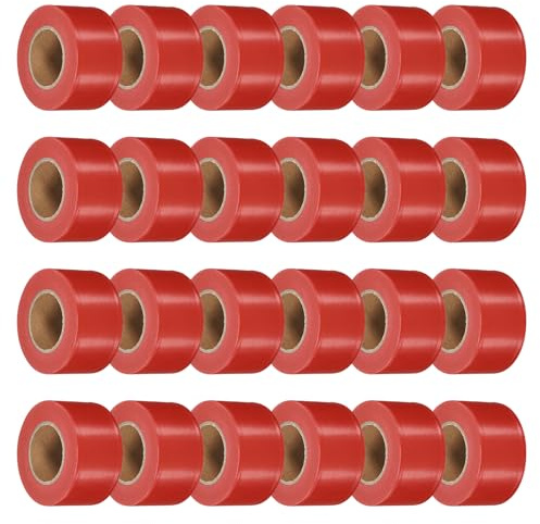 PATIKIL 24 Confezioni Nastro Segnaletico Fluorescente Rosso, 1.5 x 150 Ft Nastro In PVC Non Adesivo Neon Per Marcatura, Nastro Per Segnalazione Alberi, Sentieri