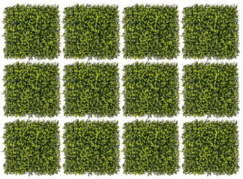 GYMAX Set di 12 Pannelli da Parete in Erba, 50 x 50 CM, Siepe Finta Artificiale ad Alta Densità, Protettivo dal Sole, Decorazione di Sfondo per Privacy, per Interni ed Esterni, Balcone, Cortile
