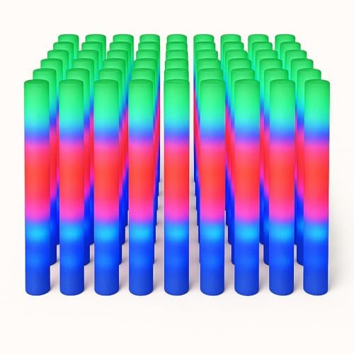 ZZ DISFRAZZES | Bastón de Espuma LED de 46.5 cm, Tubos de Luz - Pack Varillas Luminosas para Fiestas, Hora Loca y Navidad (48 unidades)